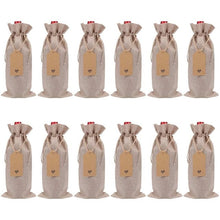 Load image into Gallery viewer, 12Pcs Jute Wine Bag Reusable Lunch Bag Wine Bottle Gift Bags Textile Foldable Wrapping Drawstring Party Table Decor
